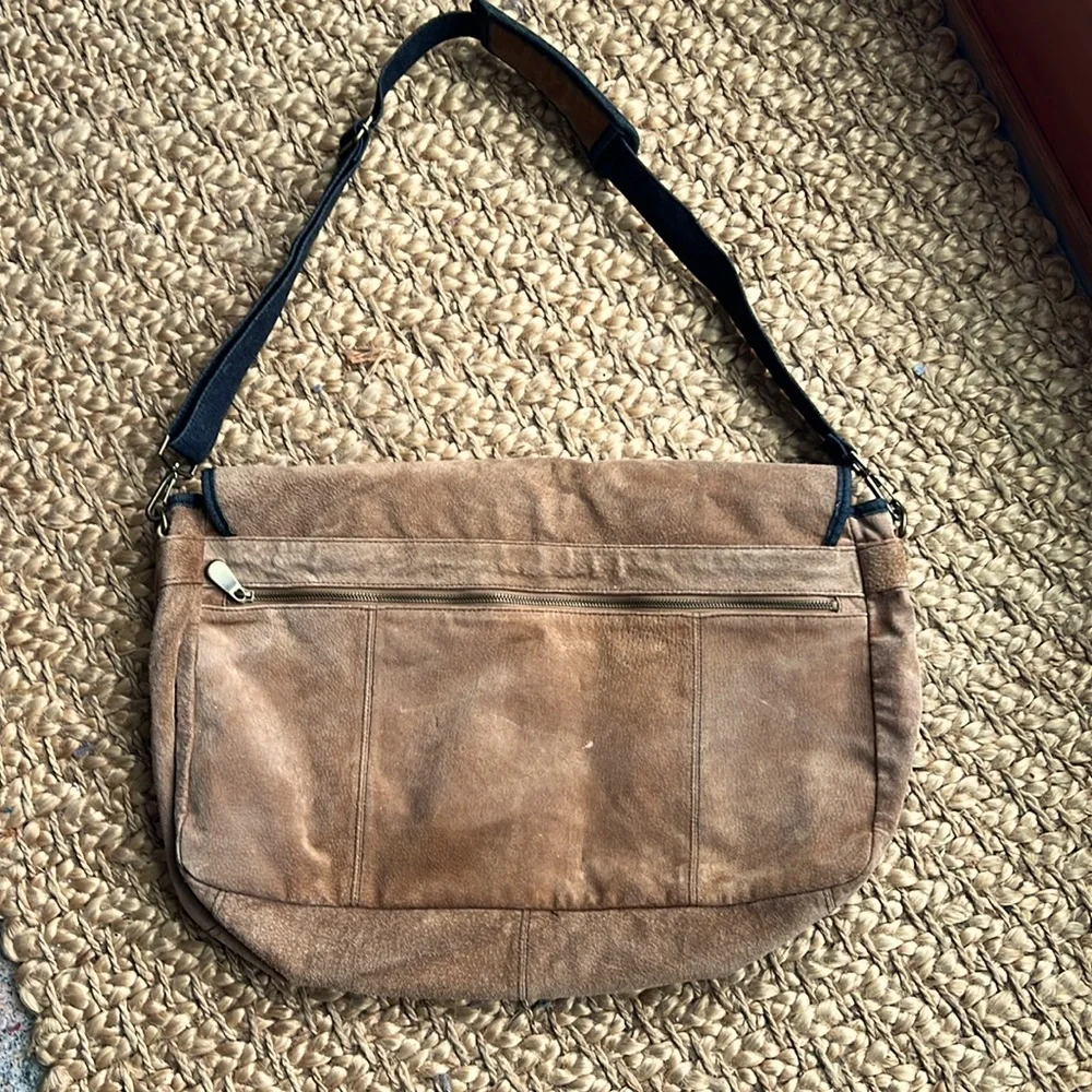 Wilson Leather M. JULIEN Laptop Bag Crossbody Messenger Black Denim trim/strap